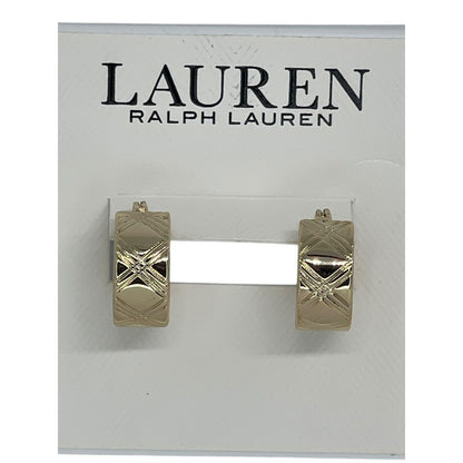 Ralph Lauren Gold Tone Tartan Hoop Earrings Elegant Stunning Style Fashion NWT