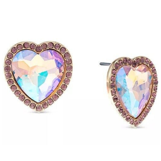 Gold Tone Heart Crystal Halo Earrings Style Chic Fashion Elegant Trendy Sparkly