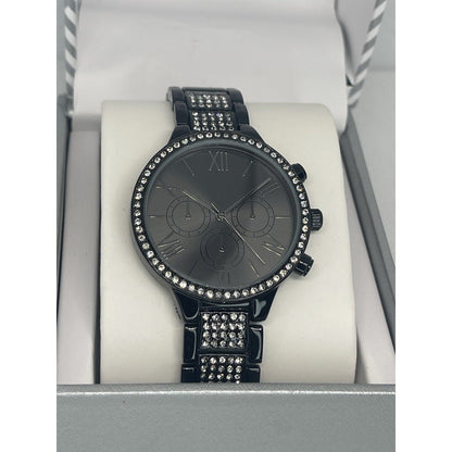 Black Tone Crystal Bracelet Watch Women's Stunning Style Trendy Fashion NWT Vday