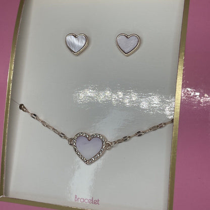 Guess Gold Tone Heart Bracelet Earrings (2pc Set) Trendy Fashion Style Chic Vday