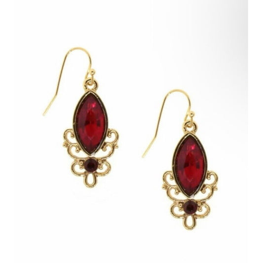 1928 Gold Tone Crystal Drop Earrings Open Work Stylish Fashion Elegant Statement