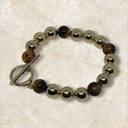 Ralph Lauren Gold Tone Tortoiseshell Bead Flex Bracelet Chic Trendy Fashion NWT