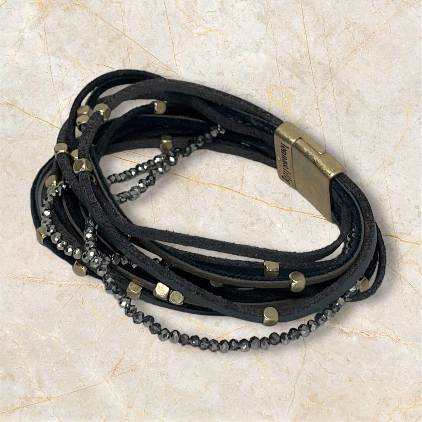 Lonna Lily Gold Tone Flex Bracelet Faux Leather Fashion Elegant Chic Stylish NEW