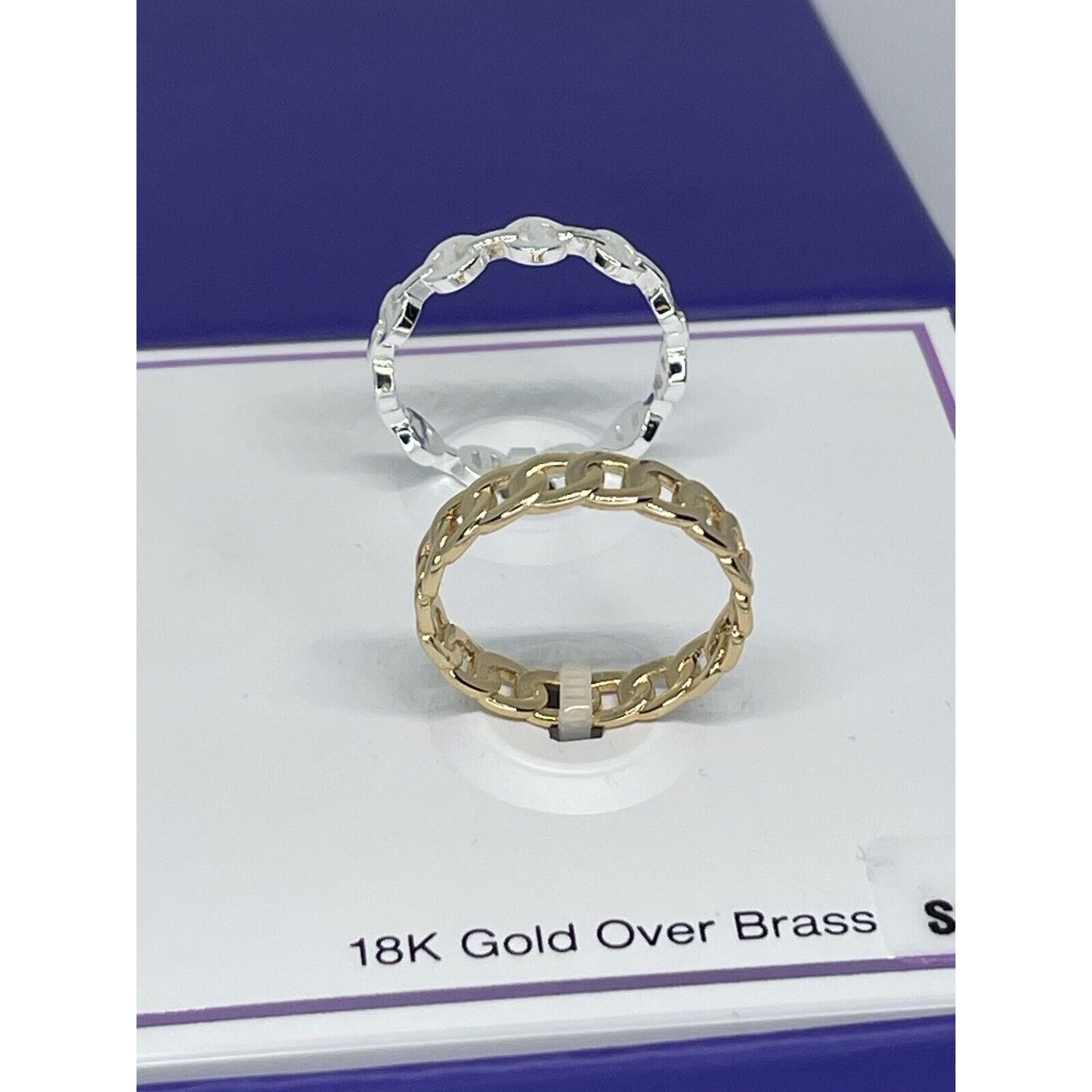 18K Gold Plated Chain Link Band Ring (2pc Set) Sz 8 Chic Trendy Stylish Fashion