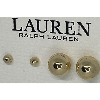 Ralph Lauren Gold Tone Ball Stud Earrings (2pc Set) Chic Elegant Trendy Fashion