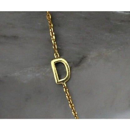 14K Gold Vermeil ‘D’ Sideways Initial Necklace Fashion Style Chic Dainty Trendy