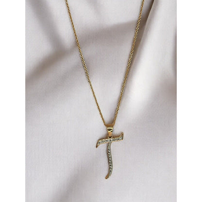 Diamond Accent ‘T’ Initial Pendant Necklace 14K Gold Plated Chic Trendy Fashion