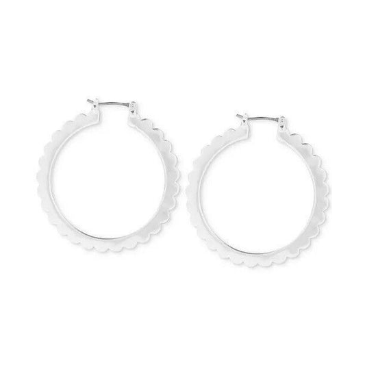 Lucky Brand Silver Tone Hoop Earrings Elegant Stylish Chic Stunning Scallop NWT