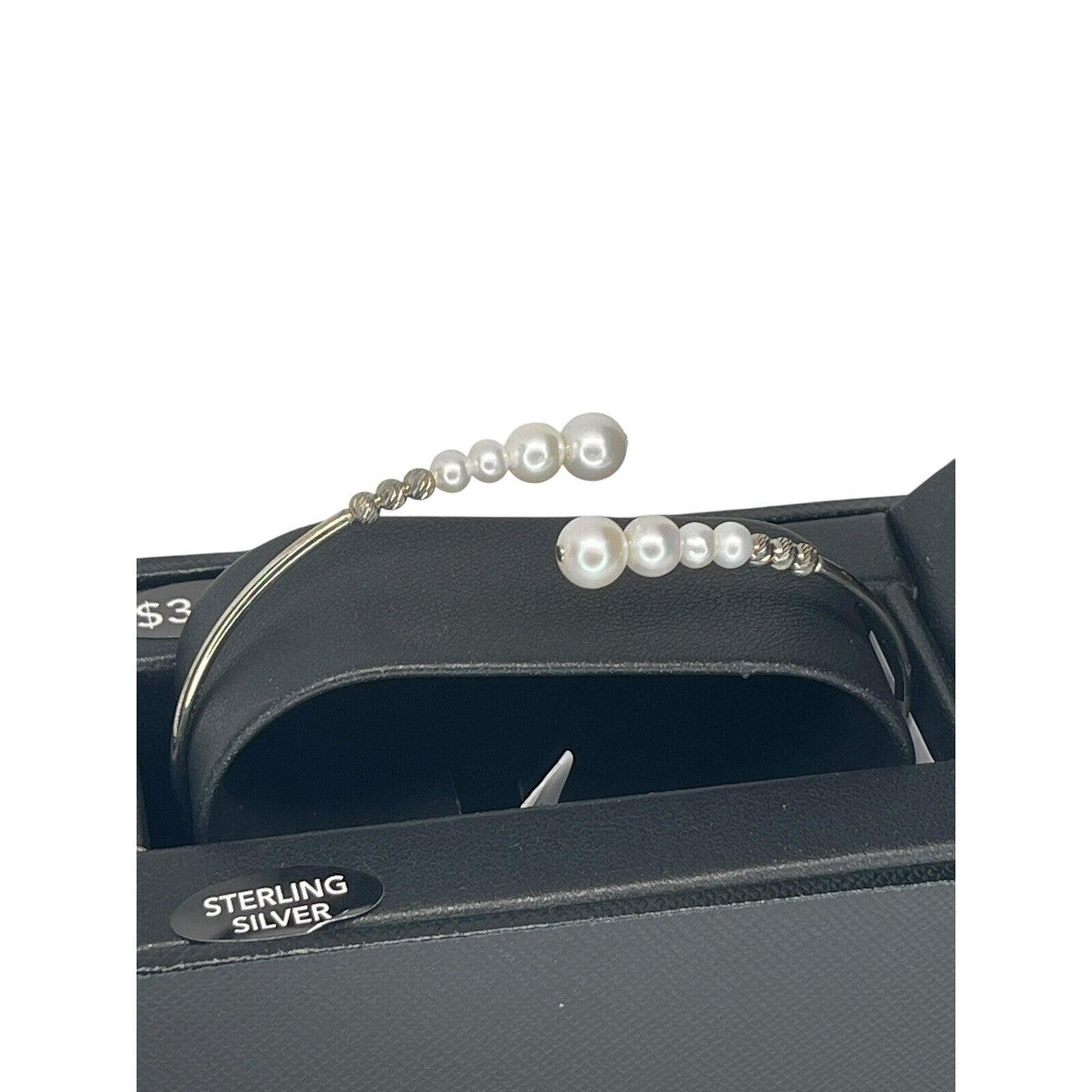Pearl Sterling Silver Bangle Bracelet (4-6mm) Bypass Luxury Chic Trendy Elegant