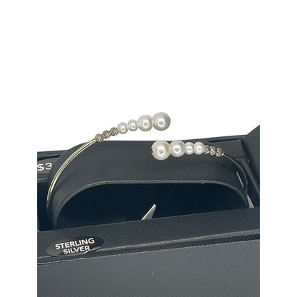 Pearl Sterling Silver Bangle Bracelet (4-6mm) Bypass Luxury Chic Trendy Elegant