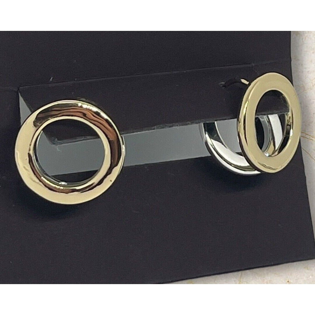 Anne Klein Two Tone Huggie O Hoop Earrings Shiny Trendy Stylish Fashion Chic NWT