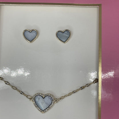 Guess Gold Tone Crystal Halo Heart Bracelet Earrings (2pc Set) Chic Trendy Vday