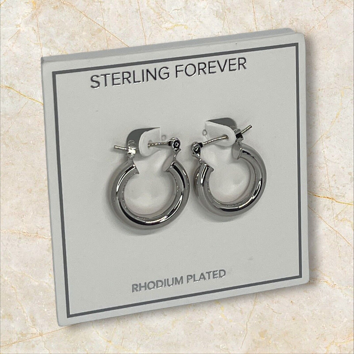 Rhodium Plated Hoop Earrings Shiny Stylish Fashion Chic Trendy Elegant Stunning