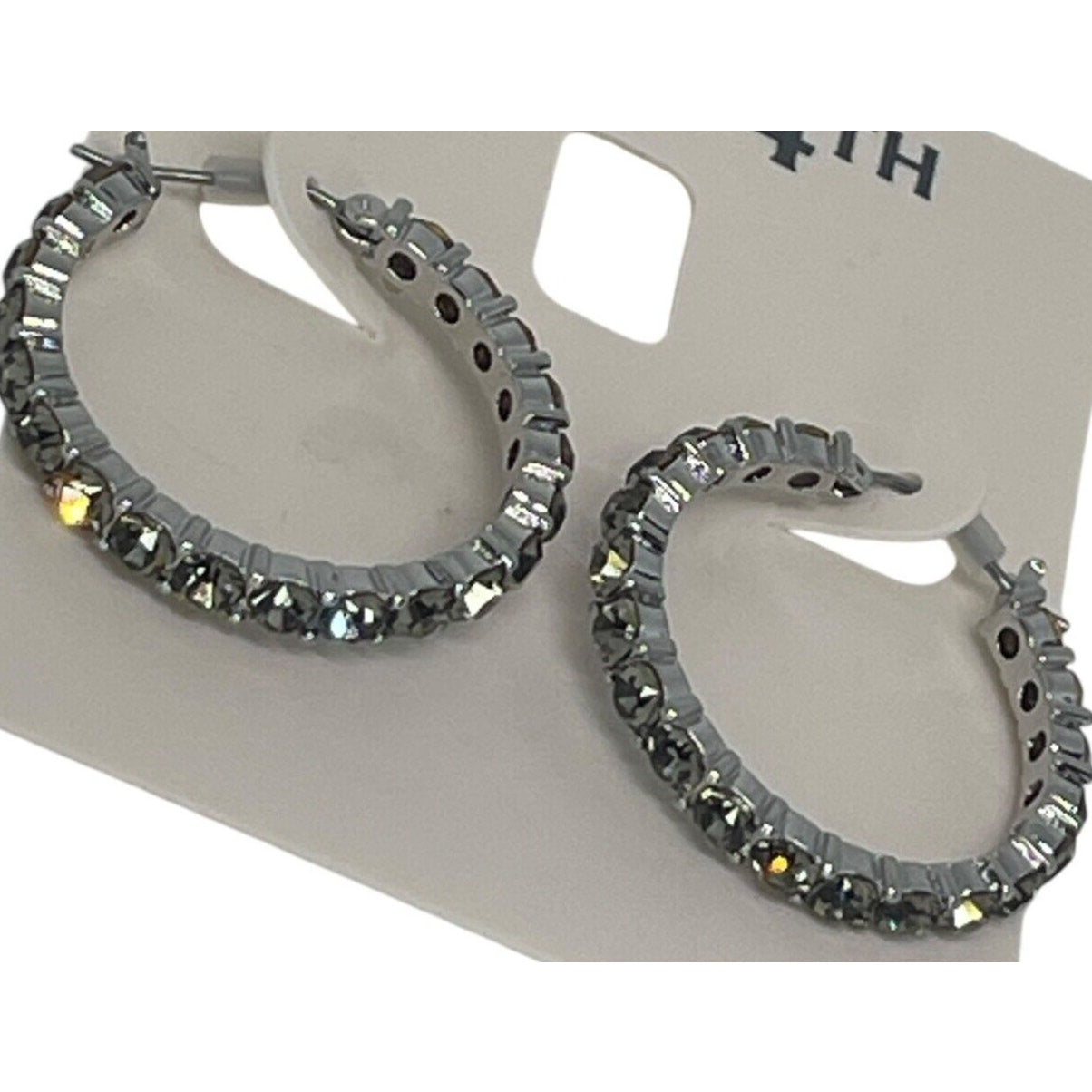 Silver Tone Crystal Hoop Earrings Elegant Chic Style Fashion Stunning Style NWT