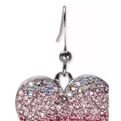 Silver Tone Crystal Heart Earrings Shiny Stylish Fashion Glitzy Trendy Chic Vday