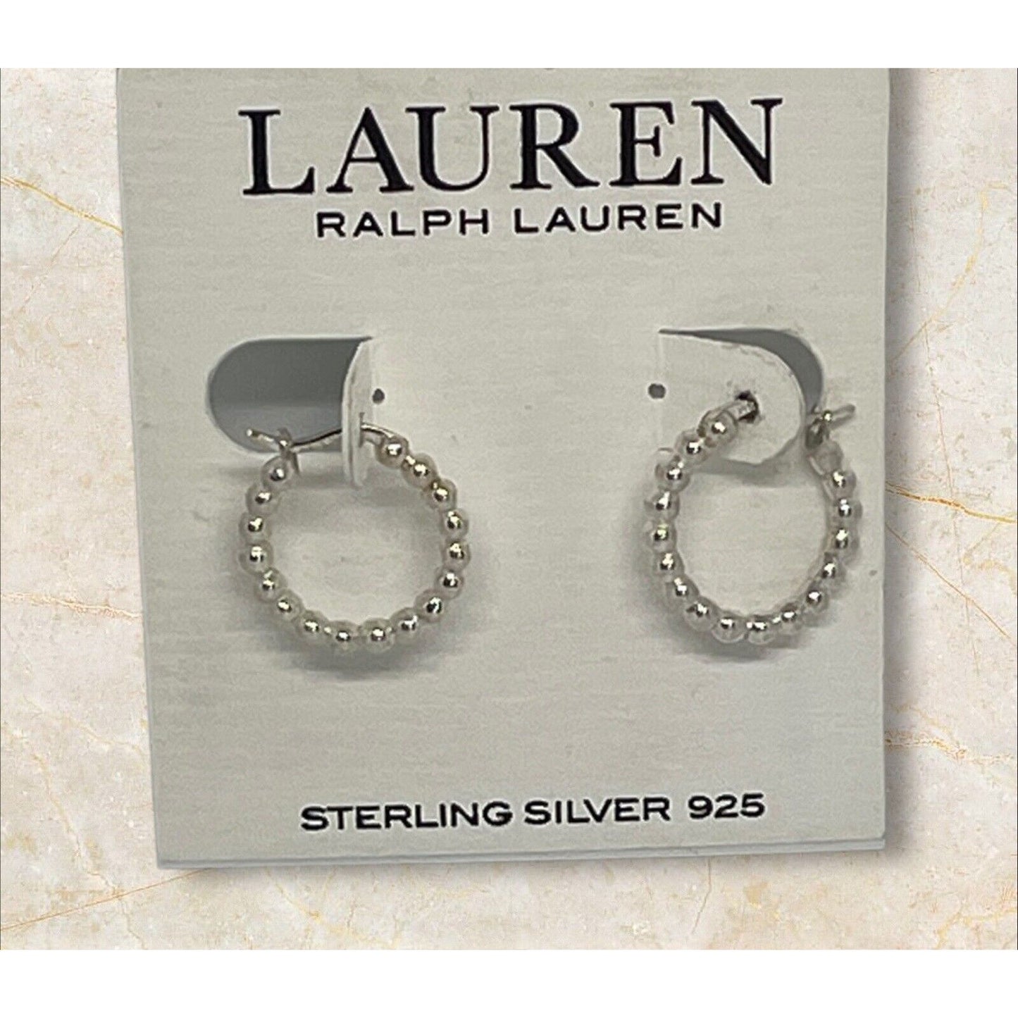 Ralph Lauren Sterling Silver Beaded Hoop Earrings Trendy Elegant Stunning Luxury