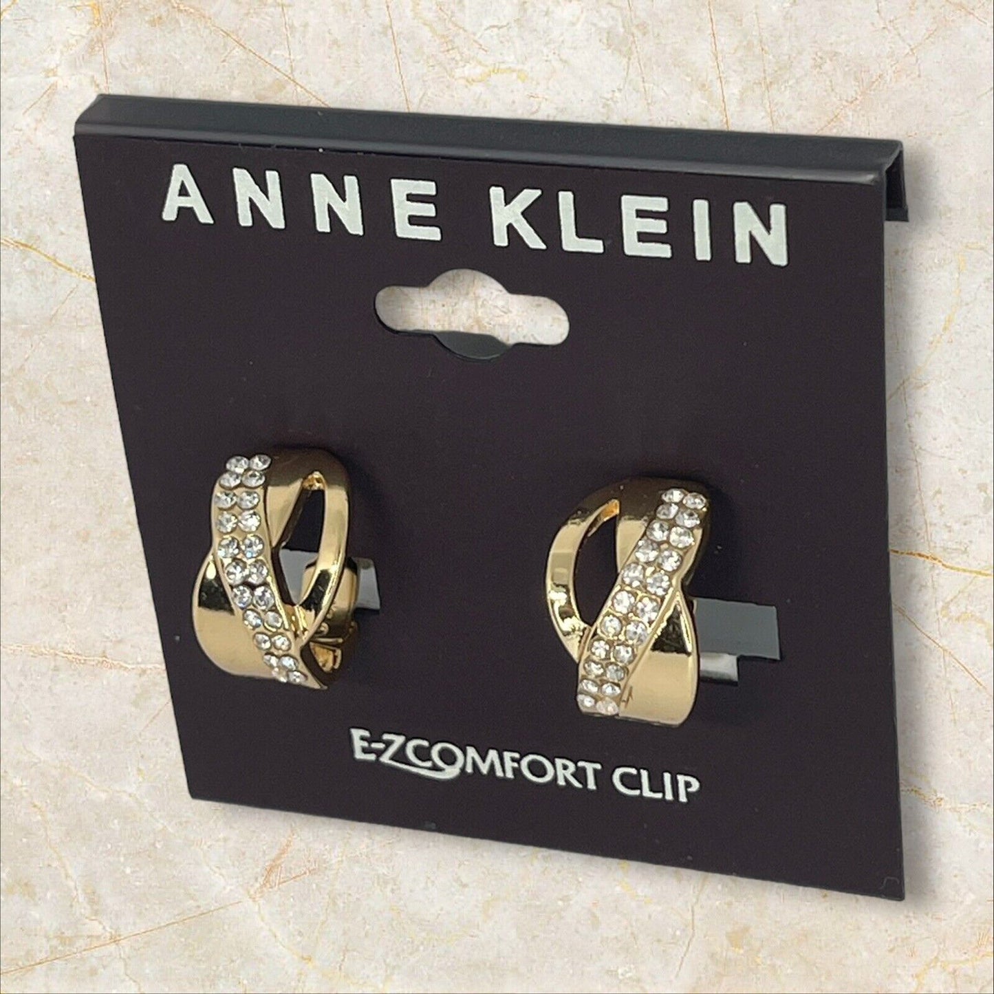 Anne Klein Gold Tone CZ Twist Clip On Earrings EZ Comfort Chic Style Trendy NWT