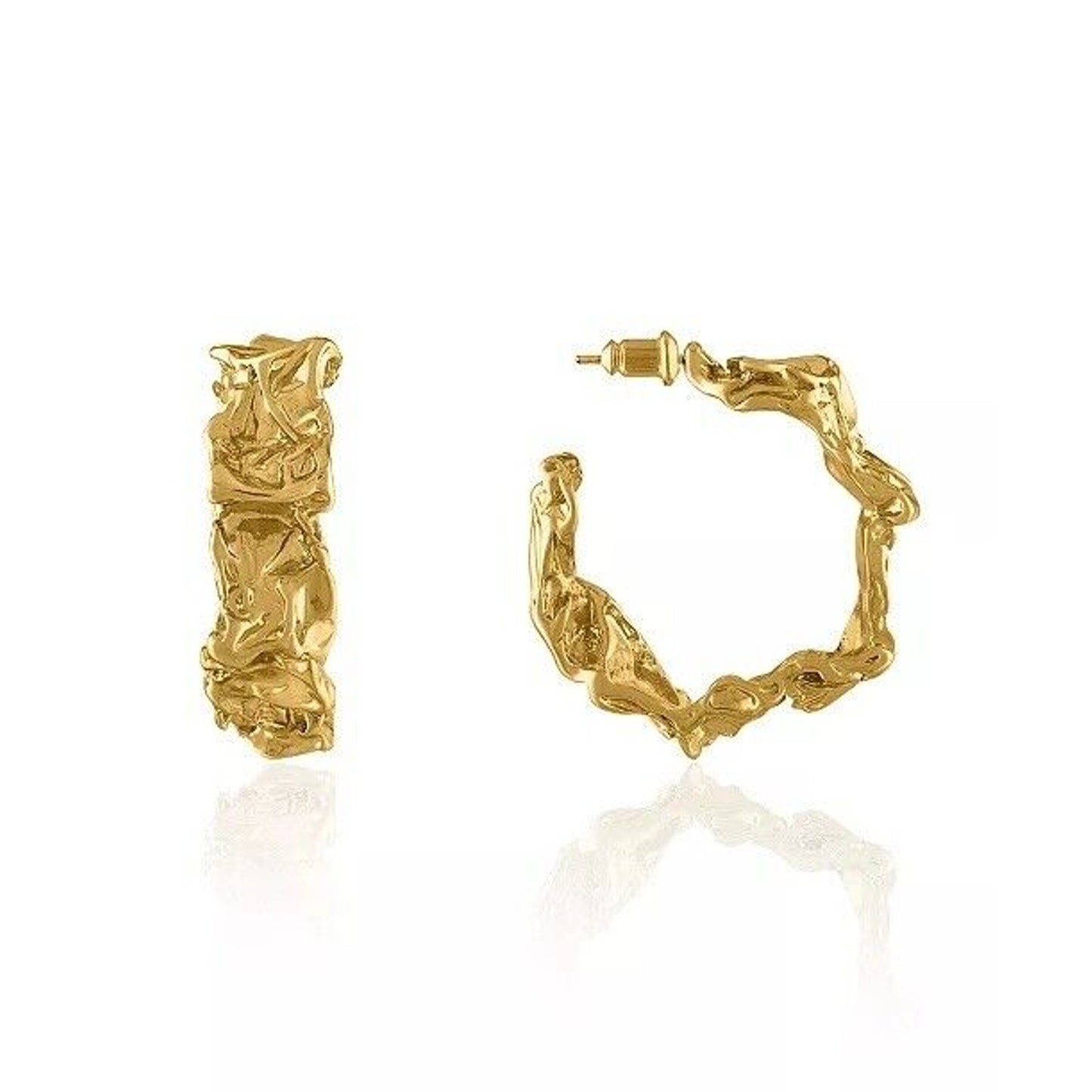 Oma The Label 18K Gold Plated Oslo Hoop Earrings Boho Hammered Chic Textured NWT