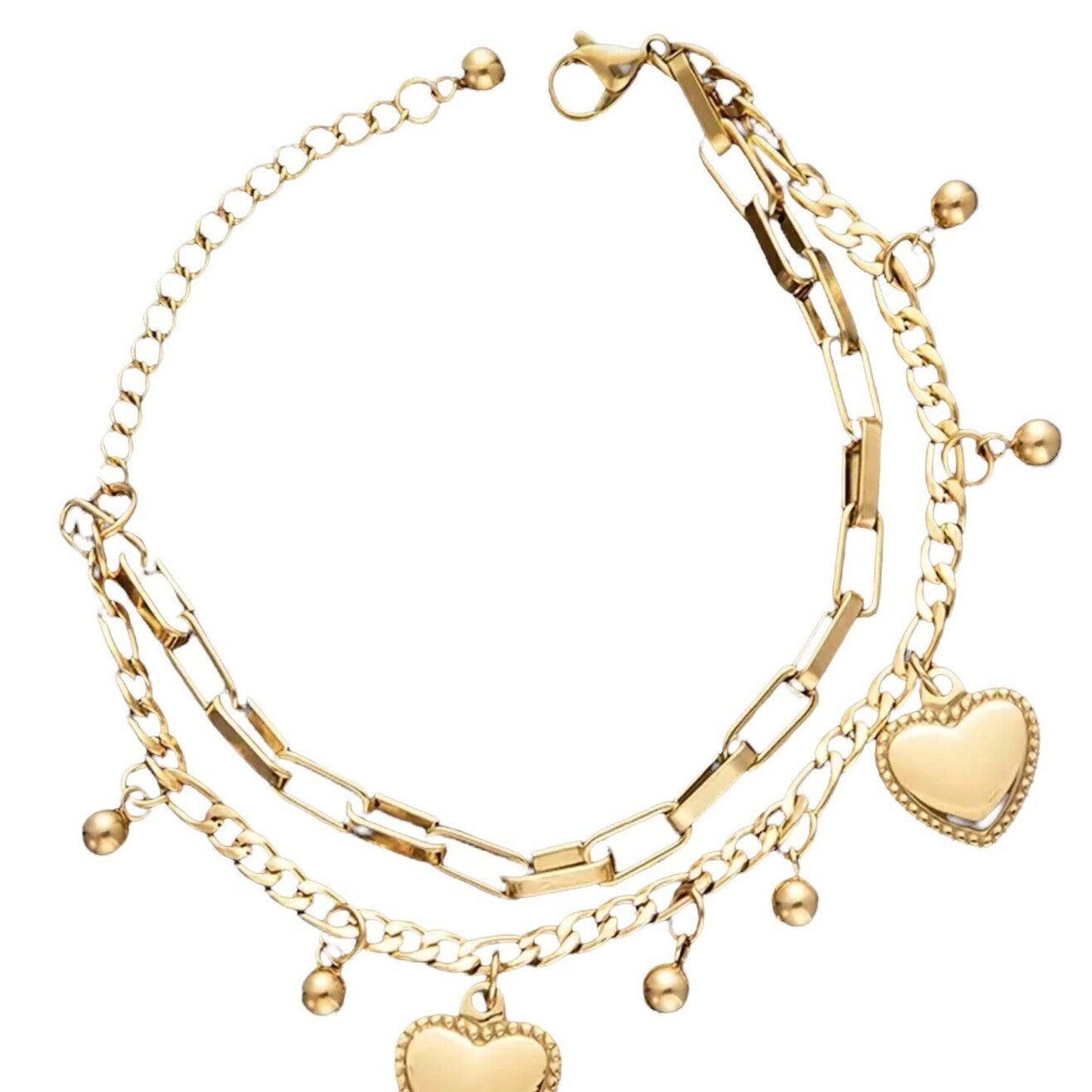 Gold Tone Layered Heart Charm Bracelet Chic Stylish Fashion Elegant Shiny NWT