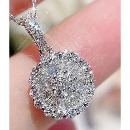 Silver Plated Crystal Halo Pendant Necklace Trendy Stylish Fashion Elegant Chic