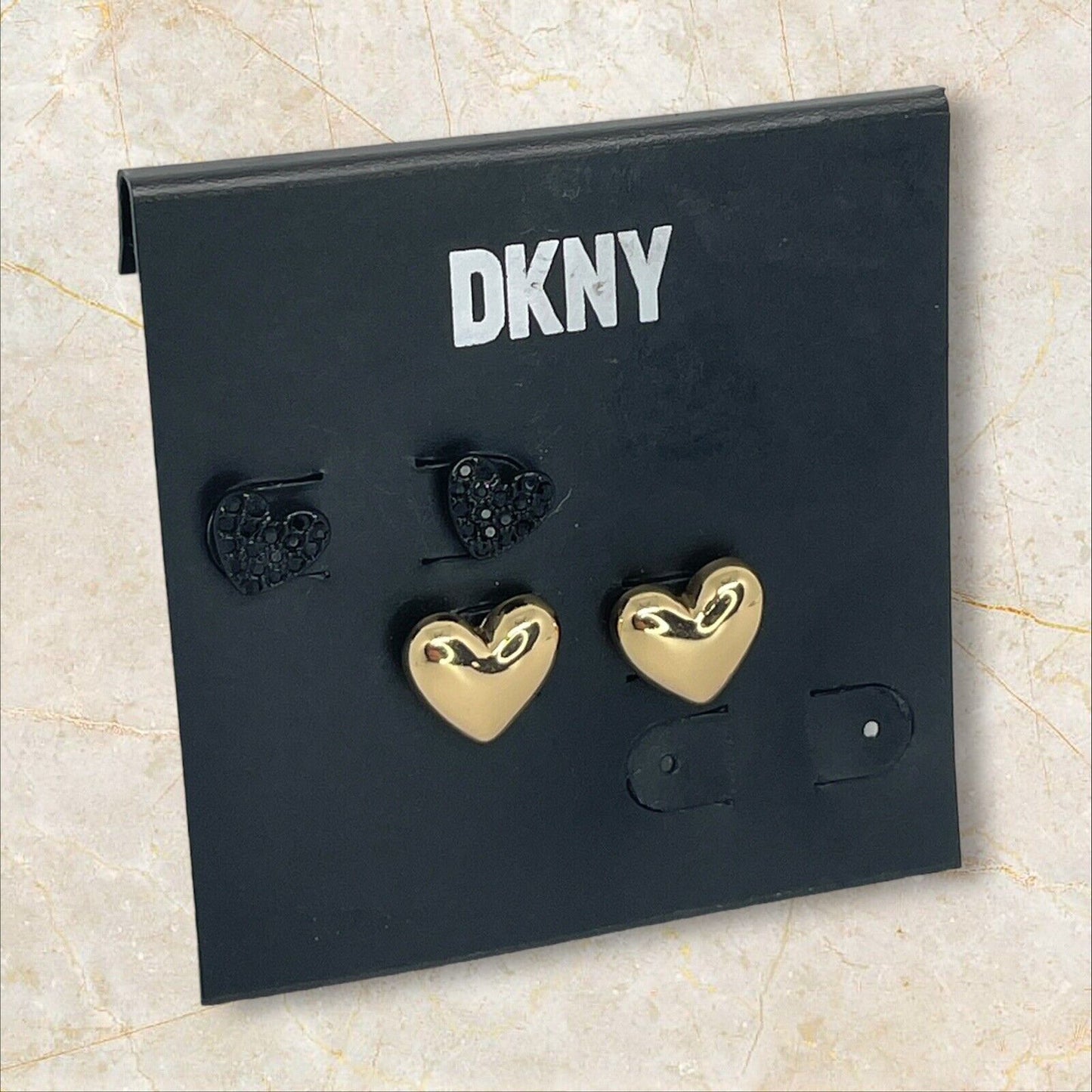 DKNY Gold Tone Heart Earrings (2pc Set) Chic Fashion Trendy Stylish Elegant Vday