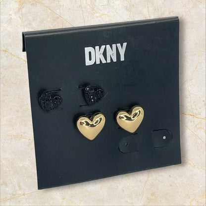 DKNY Gold Tone Heart Earrings (2pc Set) Chic Fashion Trendy Stylish Elegant Vday