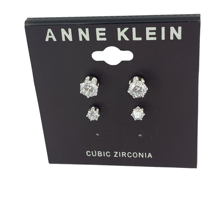 Anne Klein Silver Tone CZ Stud Earrings (2pc Set) Stunning Fashion Style Elegant