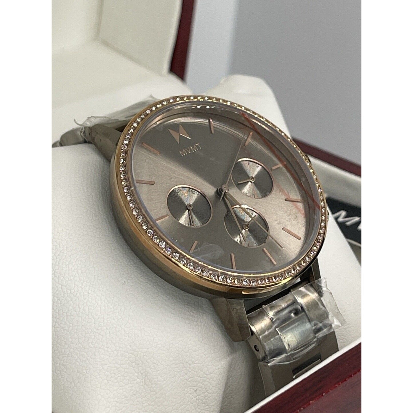 MVMT Taupe Stainless Steel Crystal Nova Bracelet Watch 38mm Chronograph Chic NWT