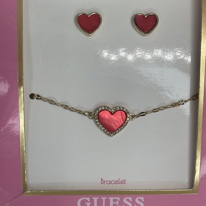 Guess Gold Tone Heart Bracelet Earrings (2pc Set) Fashion Style Chic Trendy Vday