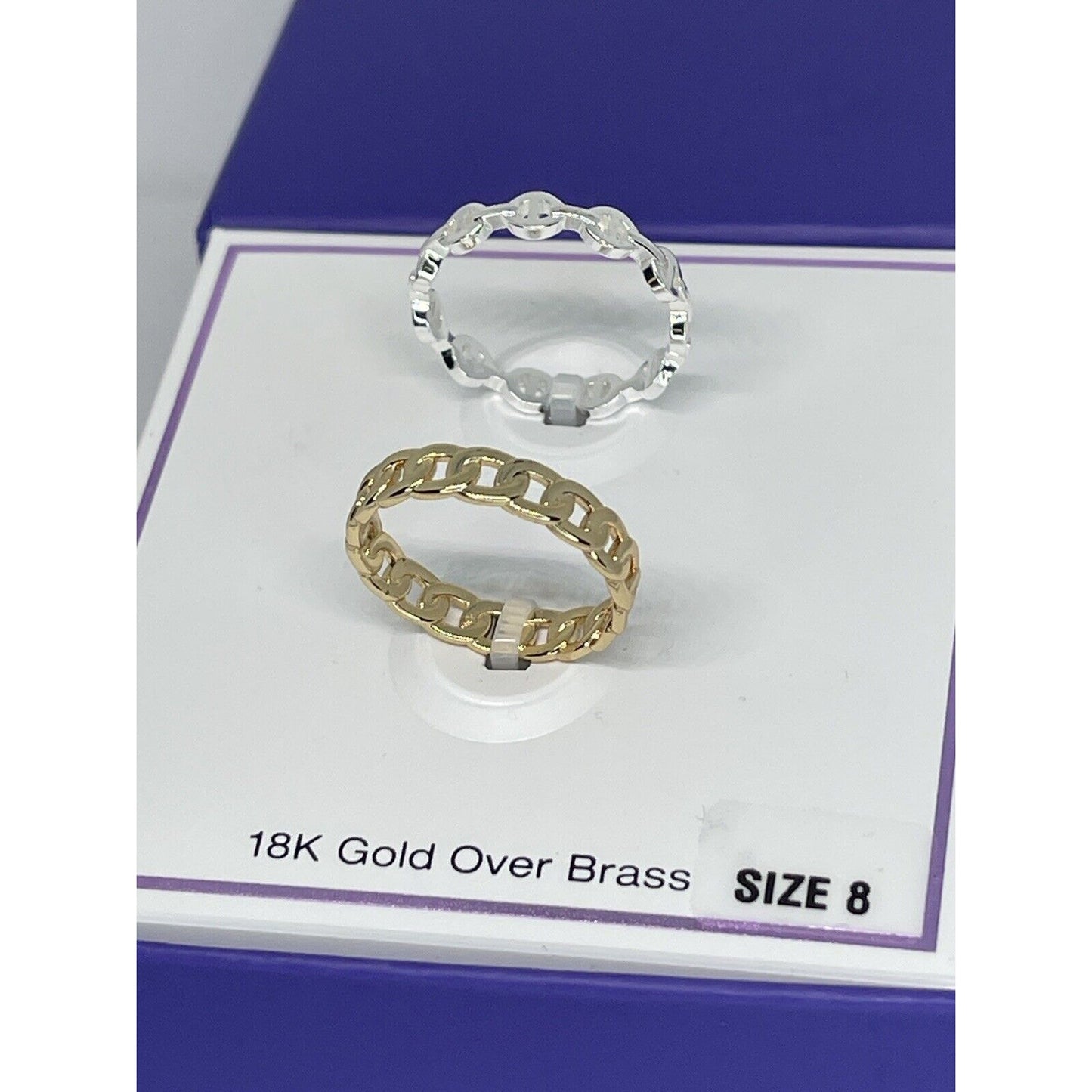 18K Gold Plated Chain Link Band Ring (2pc Set) Sz 8 Chic Trendy Stylish Fashion