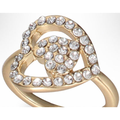 Gold Tone Crystal Double Heart Ring (Sz 5) Fashion Stylish Elegant Stunning Vday