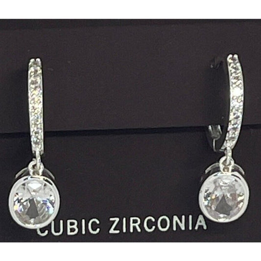 Anne Klein Silver Tone CZ Drop Earrings Fashion Chic Stylish Shiny Stunning NWT