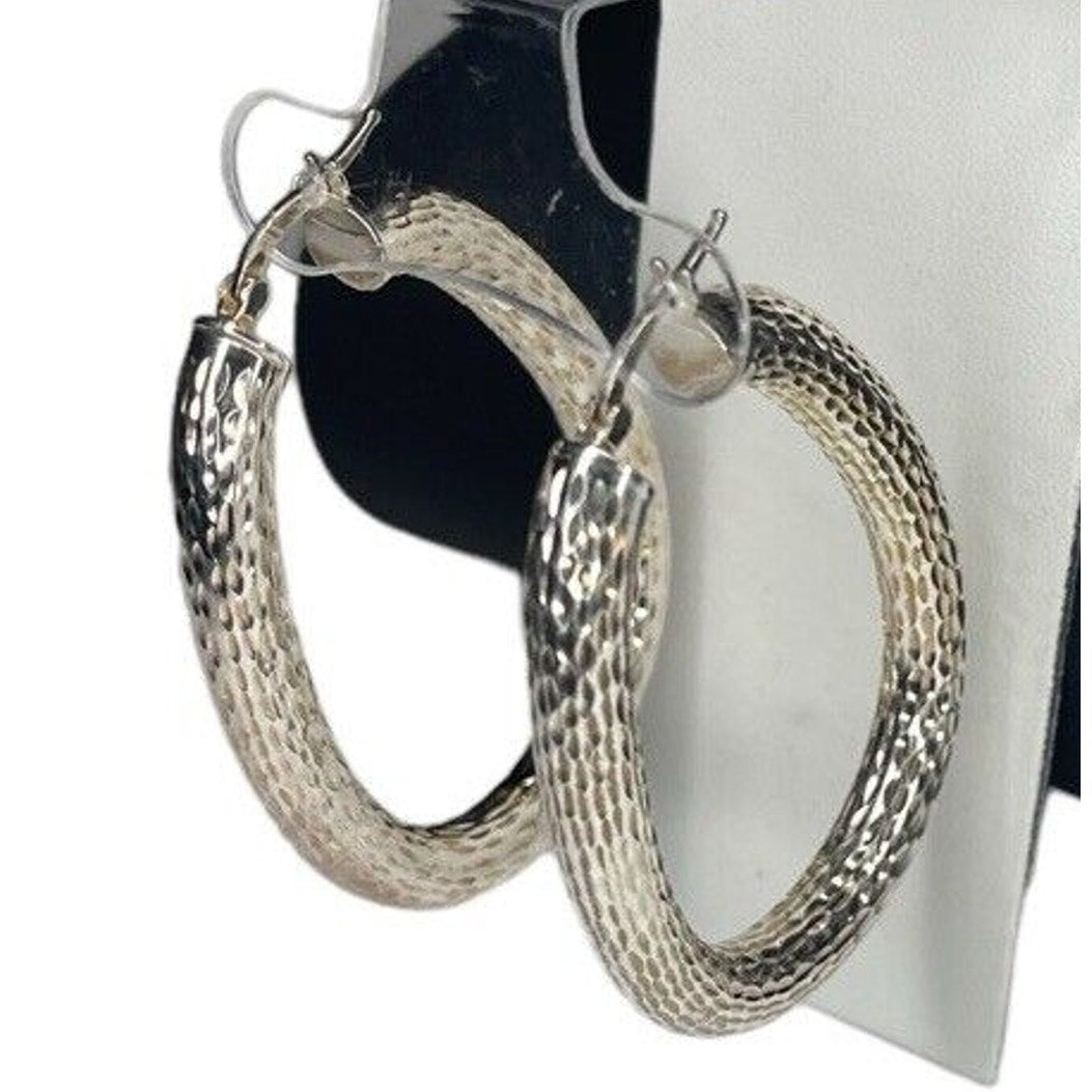 Sterling Silver Textured Oval Hoop Earrings Elegant Statement Stunning Fashion