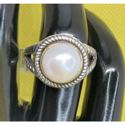 Peter Thomas Roth Sterling Silver Pearl (10mm) Ring 14K Gold (Sz 7) Luxury Chic