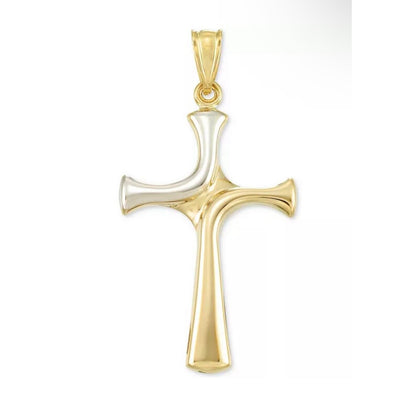 Solid 14K Gold Two Tone Cross Charm Pendant Faith Fashion Luxury Elegant NWT