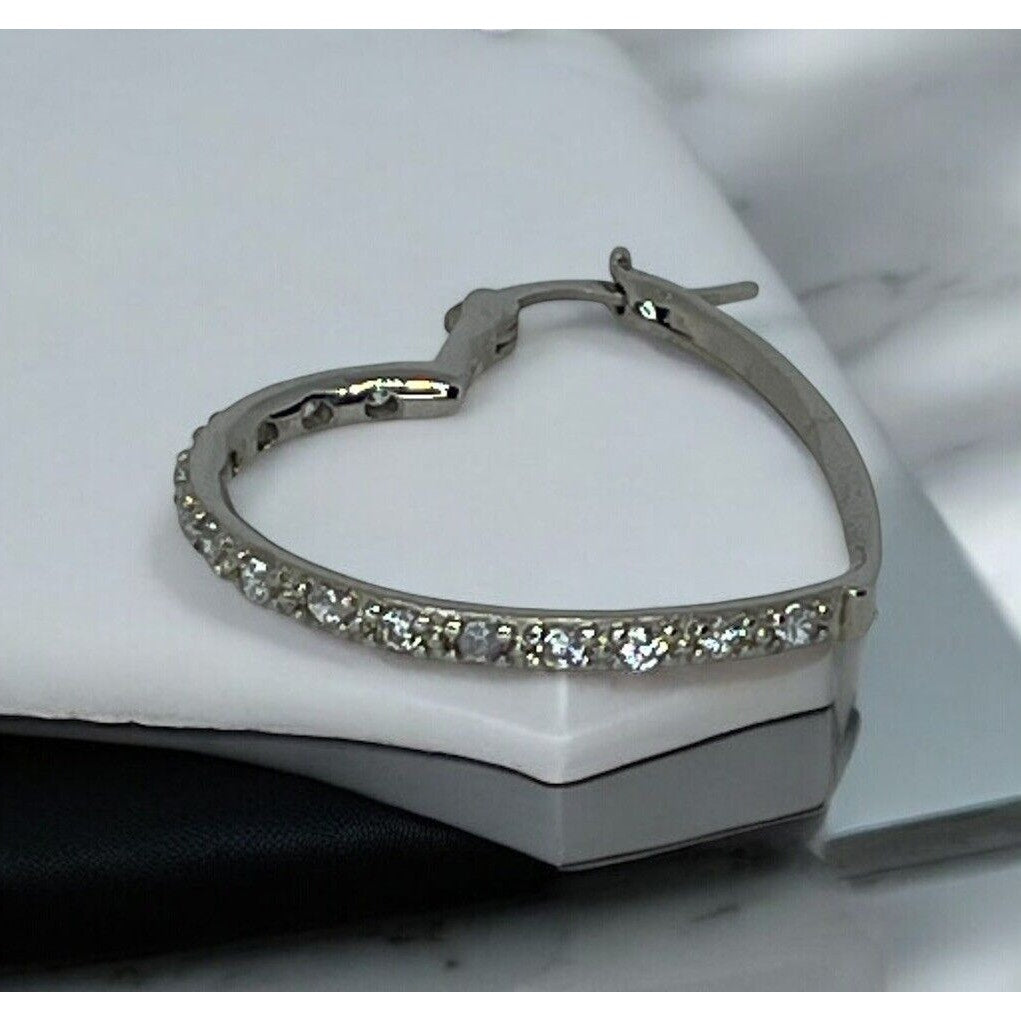 Silver Plated CZ Heart Hoop Earrings Chic Fashion Shiny Stylish Trendy NWT Vday