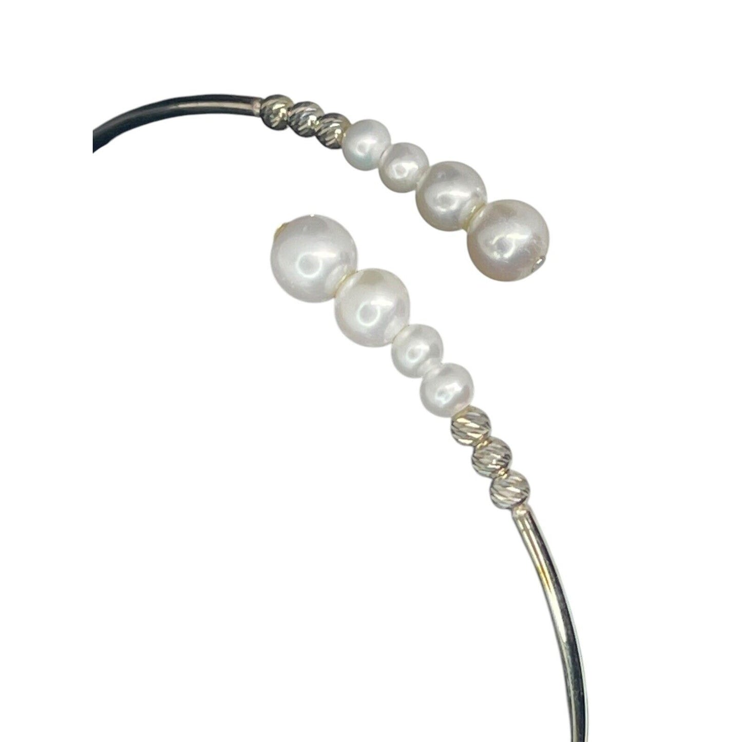Pearl Sterling Silver Bangle Bracelet (4-6mm) Bypass Luxury Chic Trendy Elegant
