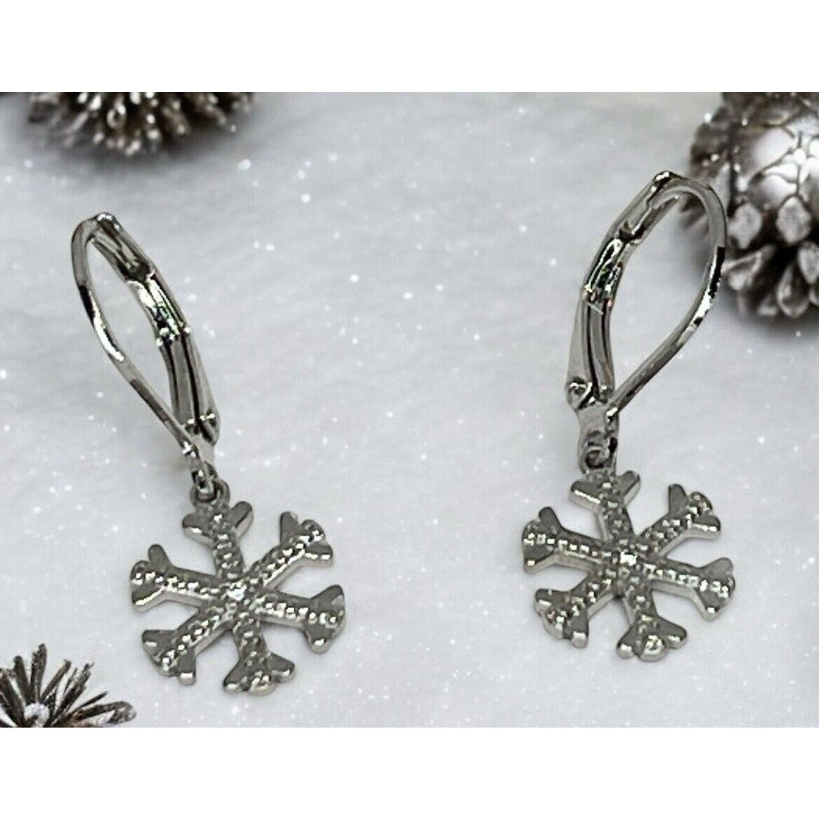 Diamond Accent Silver Plated Snowflake Earrings Winter Fashion Style Trendy NWT