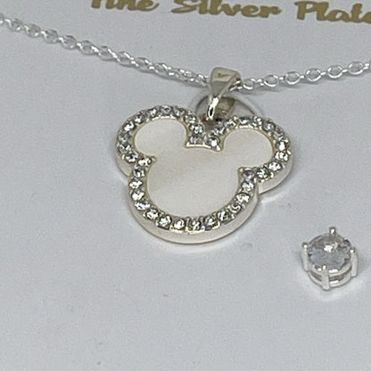 Disney Silver Plated Faux Pearl Necklace Earrings (2pc Set) Mickey Ears NWT Vday