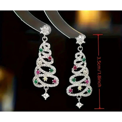 Silver Tone Xmas Tree Crystal Earrings 925 Posts Christmas Holiday Fashion NWT