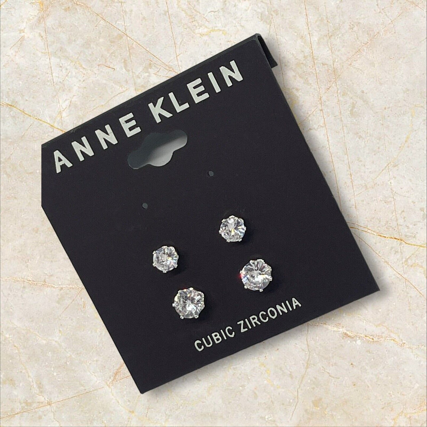 Anne Klein Silver Tone CZ Stud Earrings (2pc Set) Fashion Glitz Trendy Style NWT