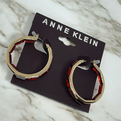 Anne Klein Gold Tone Crystal Hoop Earrings Elegant Fashion Style Chic Stunning