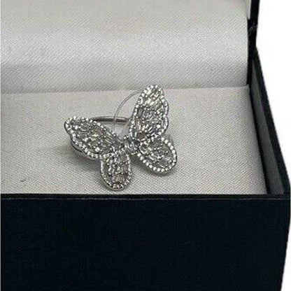 Sterling Silver CZ Butterfly Ring (Sz 7) Stunning Glitz Intricate Chic Fashion