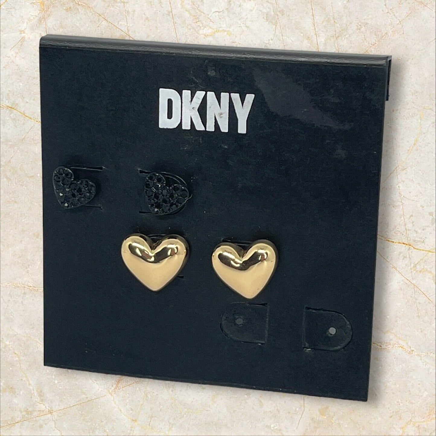 DKNY Gold Tone Heart Earrings (2pc Set) Chic Fashion Trendy Stylish Elegant Vday