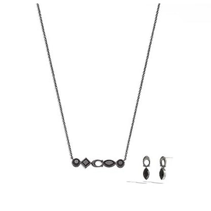 Coach Crystal Necklace Earrings 2pc Set Black Tone Chic Designer Luxury Trendy