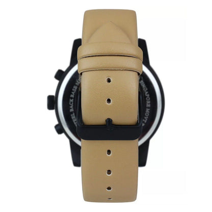 Black Tone Men's Watch (44mm) Faux Leather Tan Band Sleek Everyday Wear Vday NWT