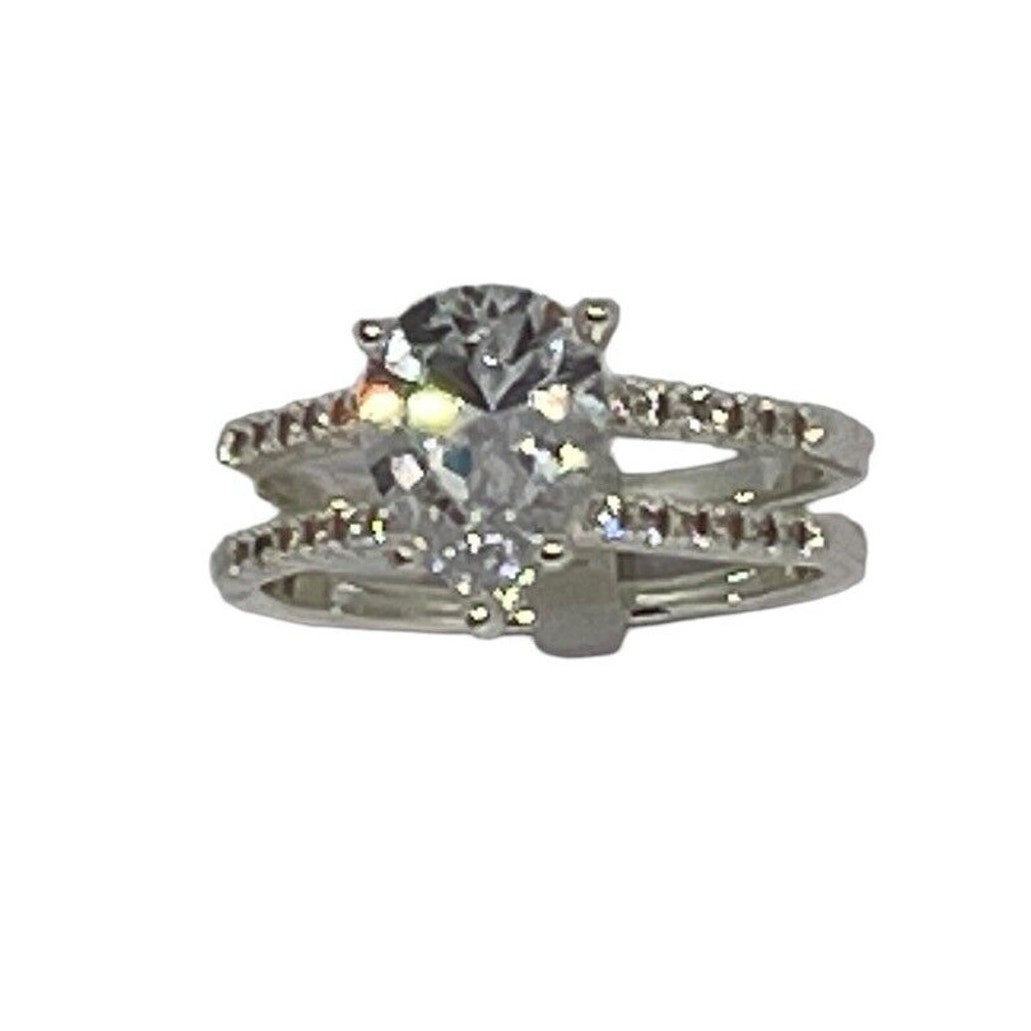 Silver Plated Double Row CZ Ring (Sz 6) Chic Style Stunning Fashion Elegant NWT