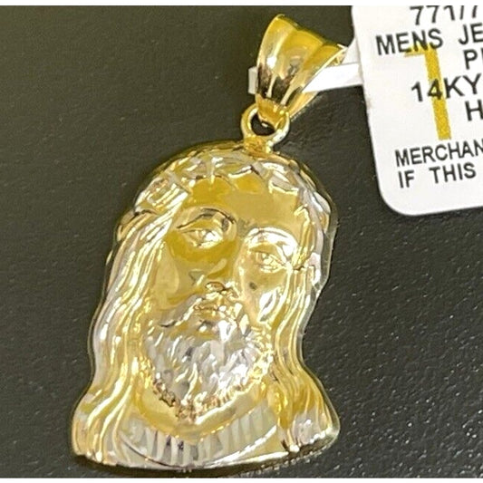 Solid 14K Gold Two Tone Christ Charm Pendant Faith Sleek Luxury Intricate NWT