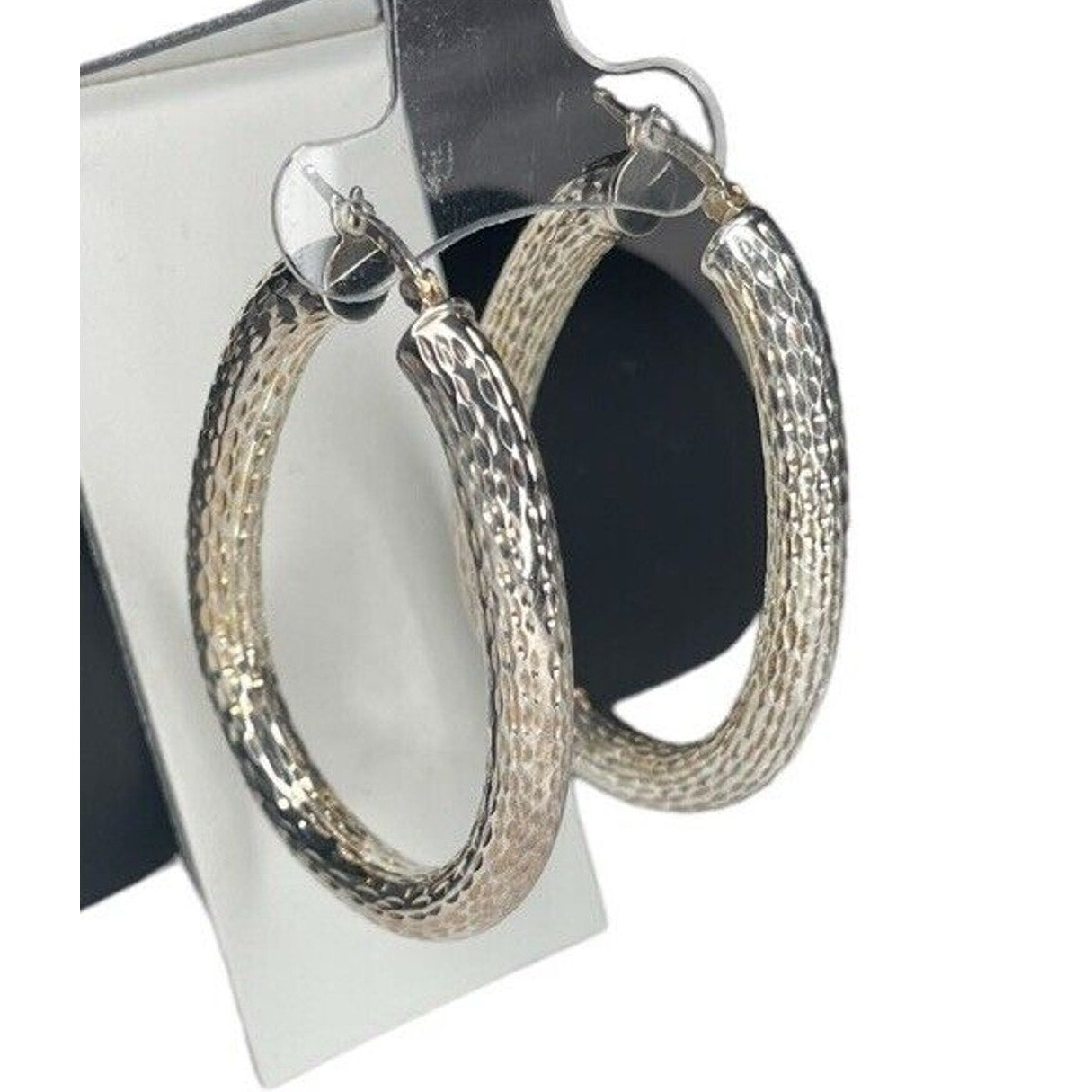 Sterling Silver Textured Oval Hoop Earrings Elegant Statement Stunning Fashion