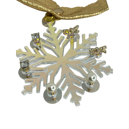 Anne Klein Xmas Gold Tone Earrings 3pc Set Snowflake Ornament Faux Pearl Bow NWT